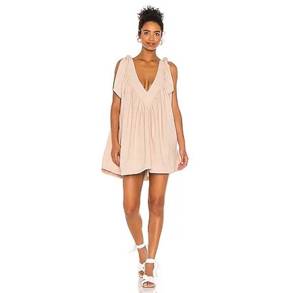 L’Academie Maelys Nude Tie Shoulder V-Neck Sleeveless Shift Mini Dress Size S - Picture 1 of 8